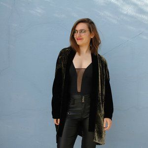 Forever 21 Black Backless Bodysuit w/ Sheer Plunge